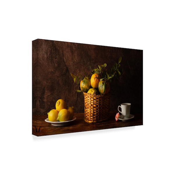 Luiz Laercio 'Still Life With Lemons, Oranges And A Rose' Canvas Art,12x19